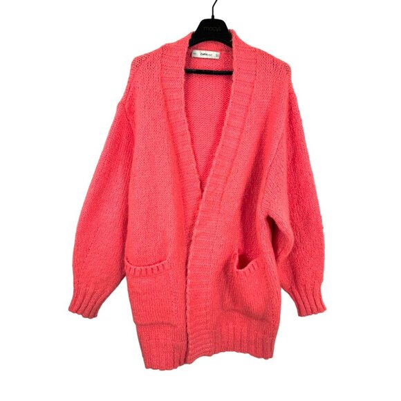 Zara knit wool Mohair blend chunky knit pink oversized cardigan sz S - Picture 1 of 7